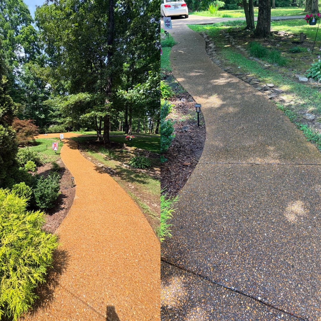 Exposed Aggregate Driveway, Walkway, and Steps Cleaned Up Right image